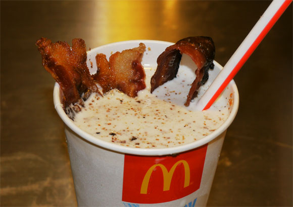 Stuck with left over bacon? Try a heavenly junk food creation – bacon + McDonald’s shake!