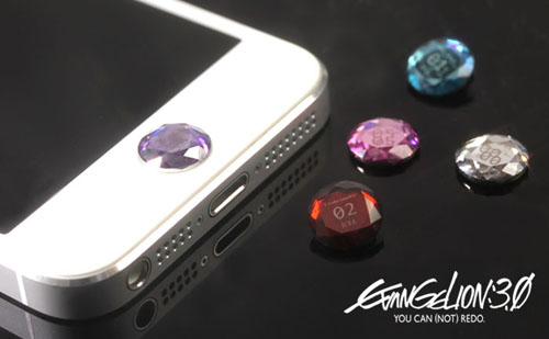 Evangelion + iPhone: Cubic Zirconia Home Button Stickers Make Your iPhone Shine