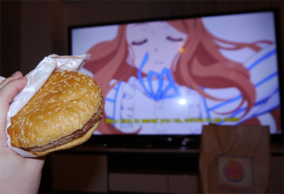 yuuki konno from sword art online eating a big burger | Stable Diffusion
