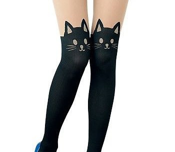 Black Tights Cat Cute and Fun Tights for Women Cats on the Back of