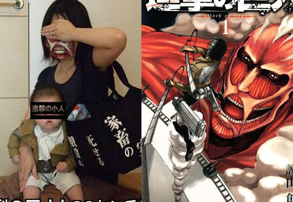 Mom makes authentic-looking Recon Corps uniform for baby daughter, Colossal Titan mask for herself