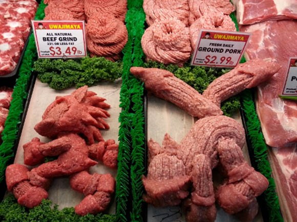Supermarket sculpts anime and video game heroes out of ground meat