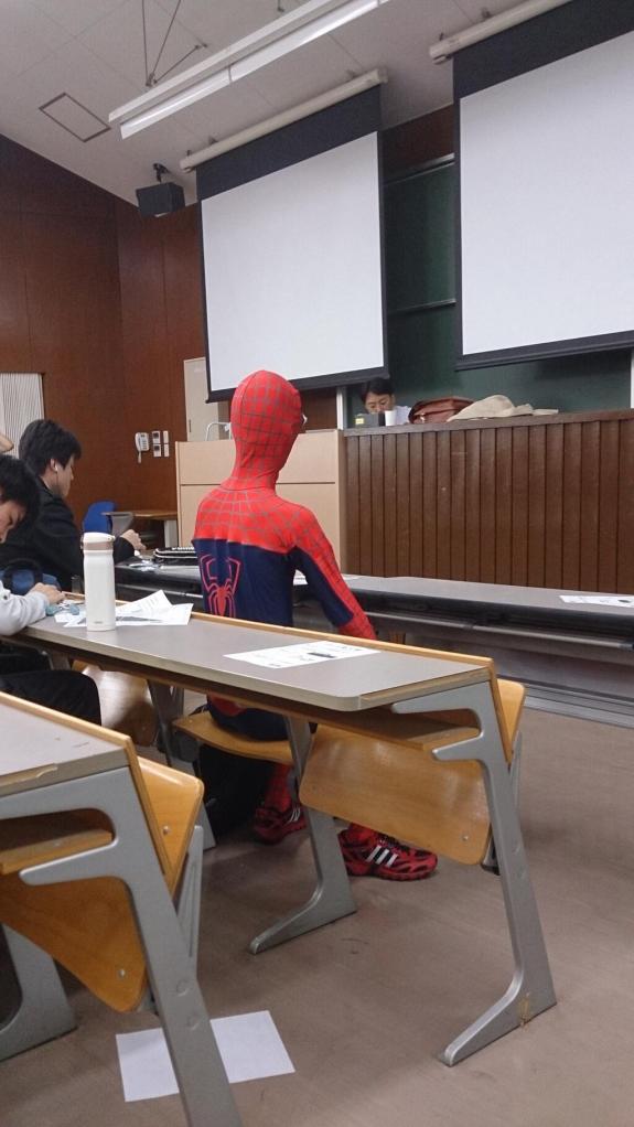Spiderman comes to class at Tokyo University