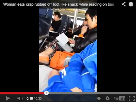 Mmmn, tasty feet! Woman disgusts fellow bus passengers with choice of snack 【Video】