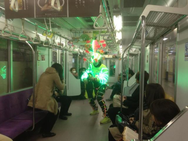 Glowing man spotted on the last train home in Tokyo