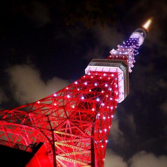 red white and blue tokyo tower