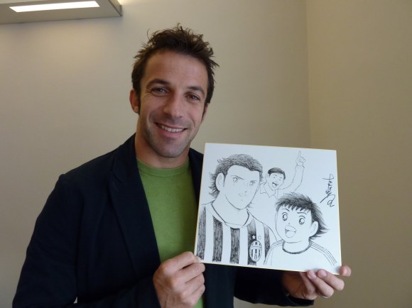 Alessandro Del Piero and original Captain Tsubasa illustration by Youichi Takahashi