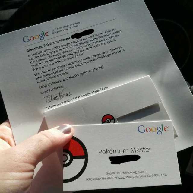 Google sends winners of Pokémon Challenge ‘Pokémon Master’ business cards