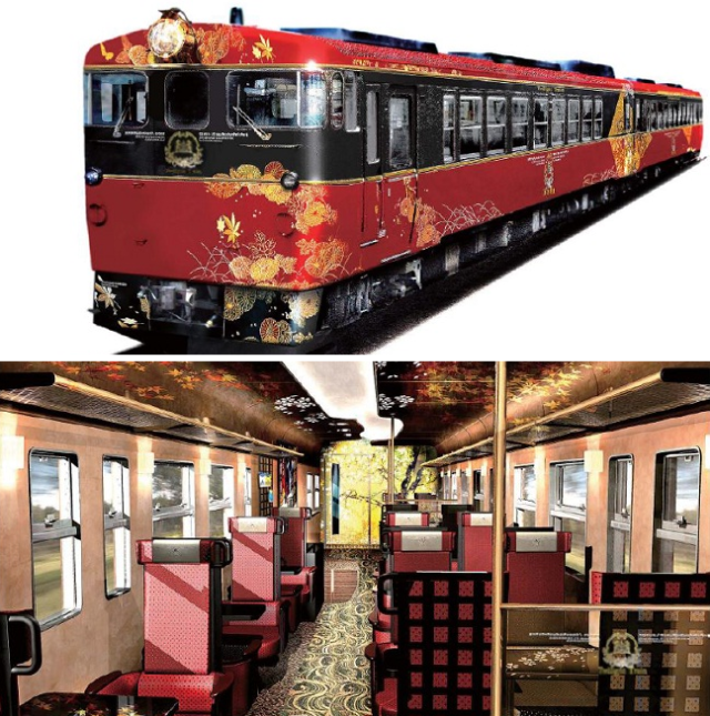 Beautiful new luxury train for Ishikawa dazzles with gold leaf and lacquer interior