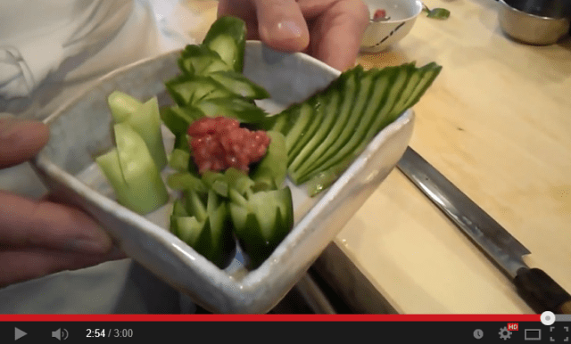 Master Japanese chef’s knife skills turn cucumber into edible art in just three minutes
