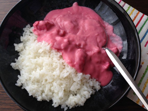 Tottori Prefecture’s special curry is pretty in pink, fiery in the belly