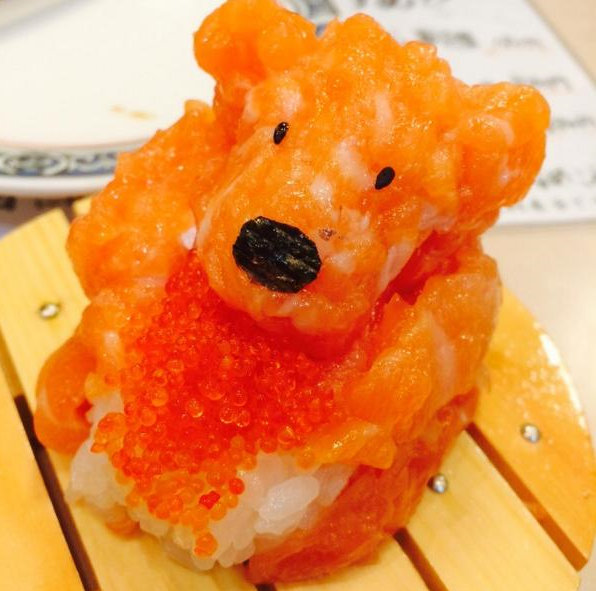 Adorable sushi bear gives salmon-loving restaurant customer a very happy birthday