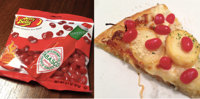 We try to improve the taste of Tabasco jelly beans by putting them on pizza