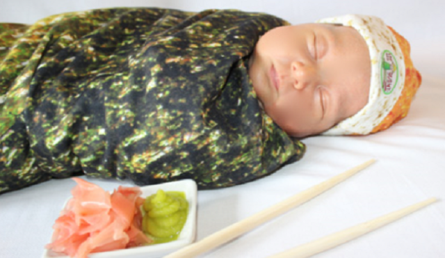 Funky food-themed swaddling cloths let you wrap your baby up like sushi, egg rolls, or tortillas
