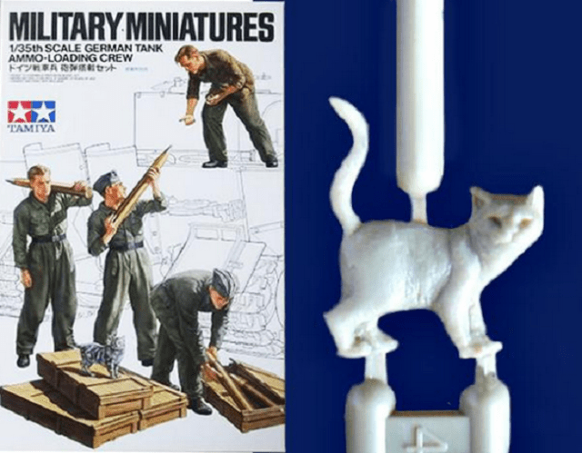 We have a situation here! Plastic cat found in military model kit