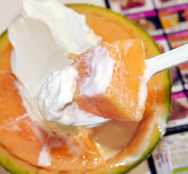 Melon topped with ice cream two great Hokkaido tastes in one crazily