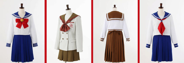 Cosplay as Sailor Moon’s classmates with official uniforms of the anime heroines’ schools