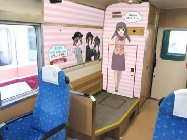 Cute anime railway girls keep passengers company on Tokyo Skytree train