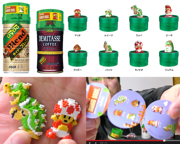 DyDo blend canned coffee drink and Nintendo Super Mario Bros Dot Figure Collection collaboration campaign
