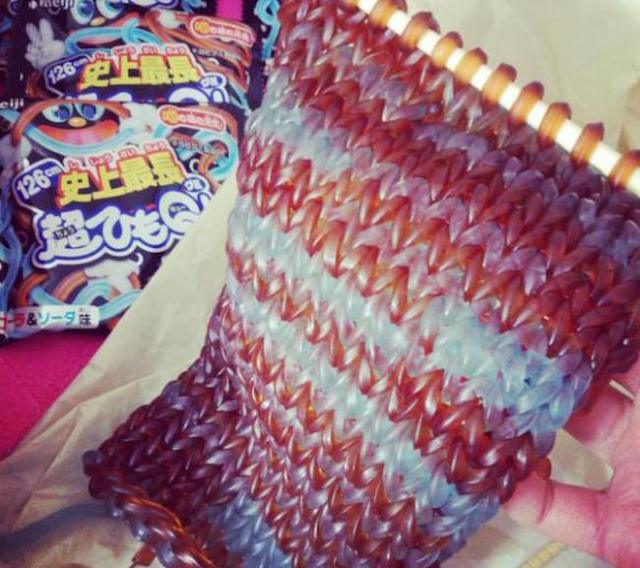 Japanese Twitter user spends three hours knitting an edible scarf out of gummy candy