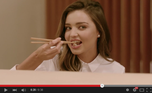 Model Miranda Kerr is hungry for tonkatsu in her new Japanese commercial, but what’s she selling?