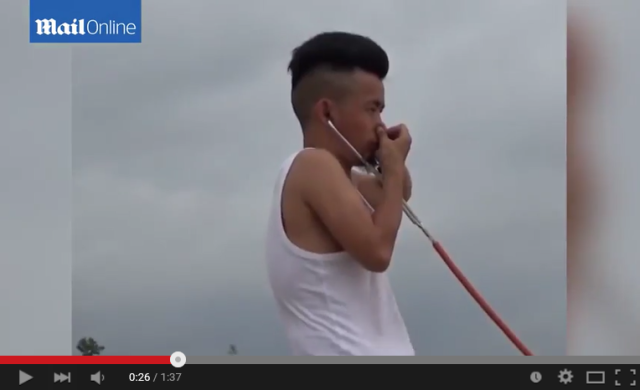 Listen to this: Chinese man with unique talent can blow up a swim ring with his ears!