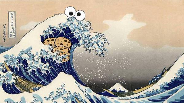 Me want Great Wave: Cookie Monster takes his cookies to 1830s Hokusai ukiyoe woodblock painting