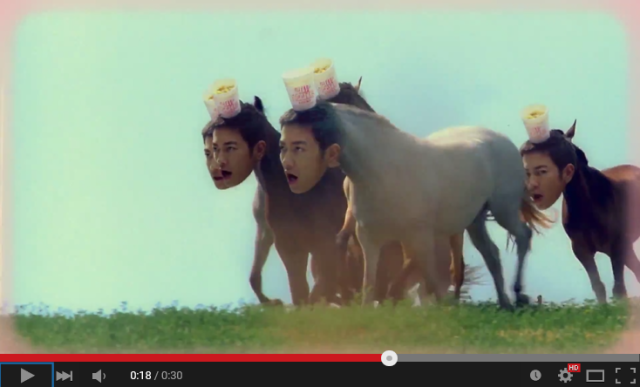 Actor transforms into horses, eats himself in new ad-Can you think of a better way to sell ramen?