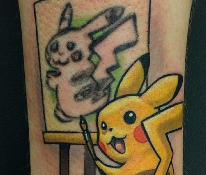Pikachu Pokemon tattoo Awesome tattoo cover up job Or should I say fix  Very creative  Pokemon tattoo Cover tattoo Tattoo coverup