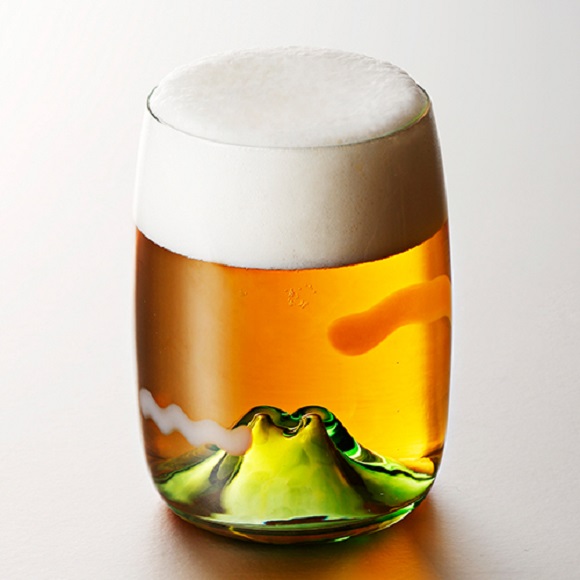 Exquisitely blown Japanese beer glasses create serene landscapes while