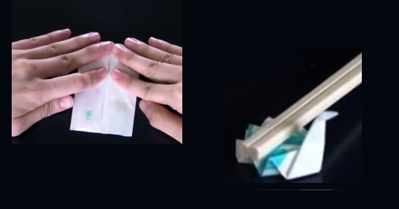 Make a cute and simple origami chopstick rest with nothing but the wrapper they come in 【Video】