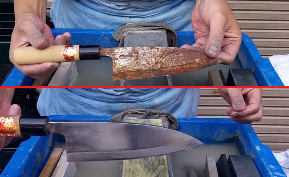 Oddly satisfying: Sharpening master turns rusted blade back into brand new  knife【Video】