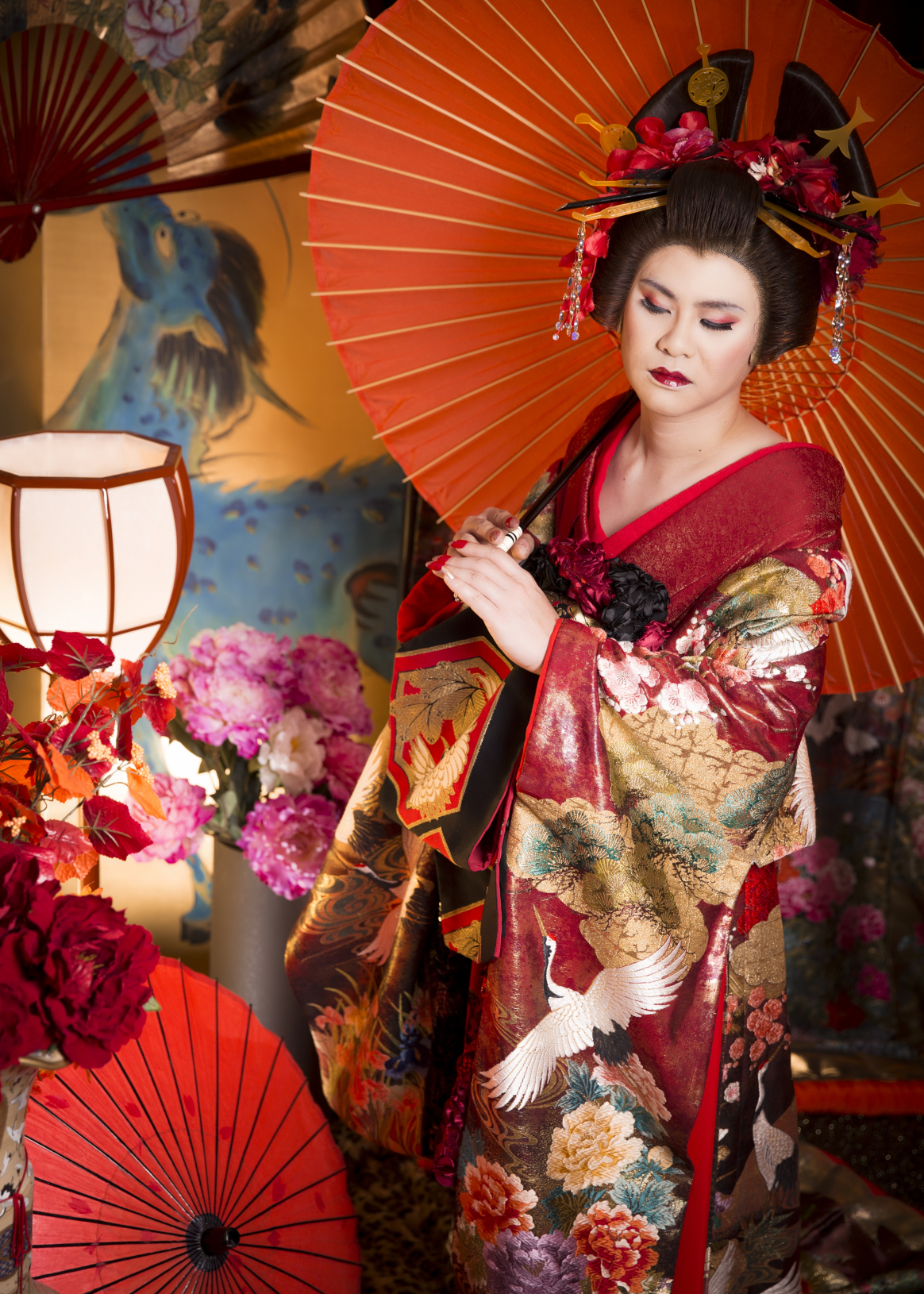 Women's Traditional Japanese Kimono Red Flower Prints Long Sleeve Japan  Style Yukata Cosplay Dress Stage Performing Wear - AliExpress