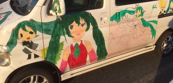 Awkward, hand-painted “itasha” car lives up to its name, but the internet loves it