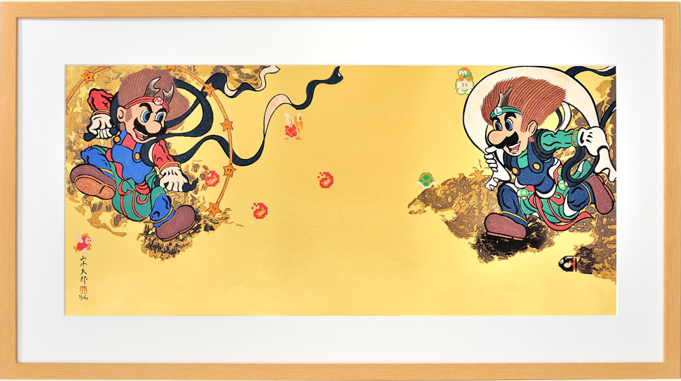 Nintendo's Super Mario Bros. appear as the gods of wind & thunder