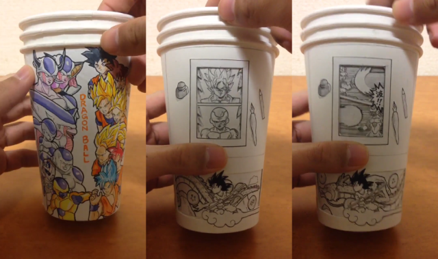 Tired of flipping pages? Artist creates amazing, rotating-paper-cup Dragon Ball manga 【Video】