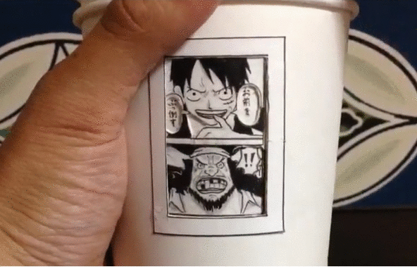Multi-talented artist creates moving One Piece manga scenes with three paper cups, lots of skill
