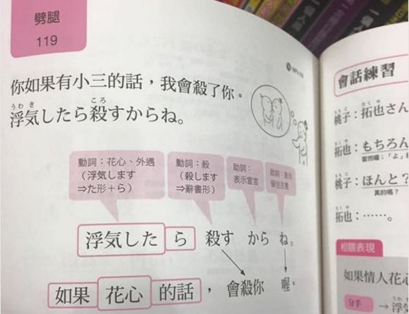 Characters in this textbook from Taiwan want to teach you Japanese using two-timing tactics
