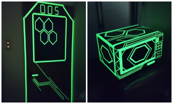 Japanese Twitter user transforms his home into the inside of a video game using glow tape