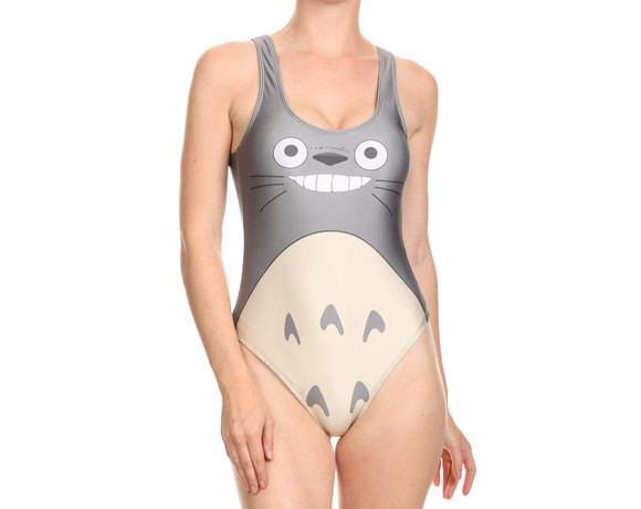 Make waves at the beach in a high-cut Totoro swimsuit