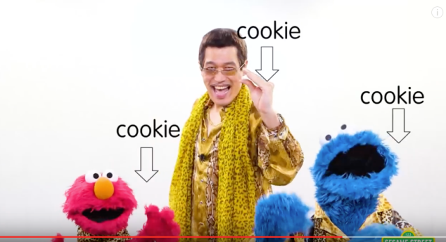 Piko Taro stops by Sesame Street to help Elmo and Cookie Monster with their version of PPAP【Vid】