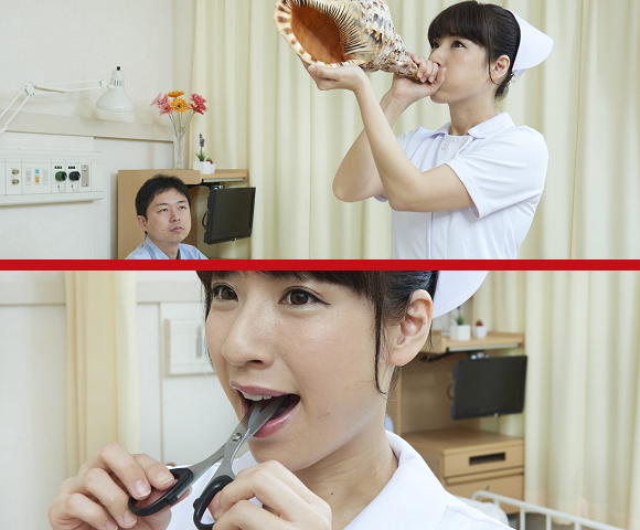 “Nurse Sticking Scissors in Her Mouth” and other photos from Japan’s craziest free image website