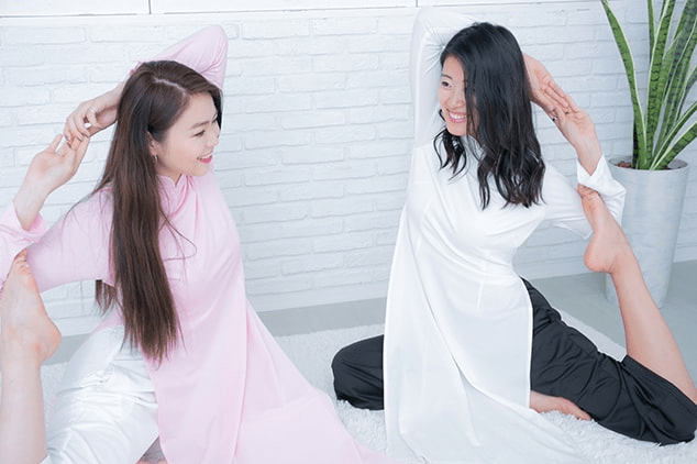 Vietnamese ao dai dress reimagined as stylish yoga outfit by Japanese fashion label