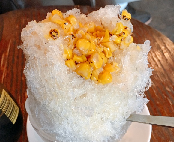 “Grilled corn” and “gyoza” flavored shaved ice sold at Saitama cafe