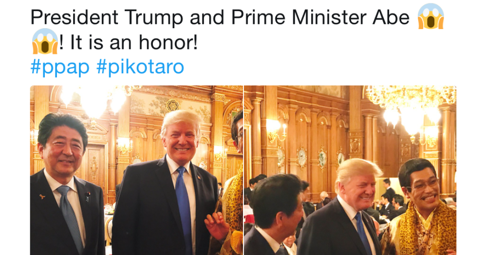 Donald Trump meets Pen-Pineapple-Apple-Pen singer Piko Taro in Japan ...