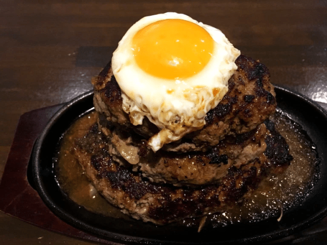 Crazy-huge triple-decker wagyu hamburger steak will draw you to Akihabara even if you hate anime