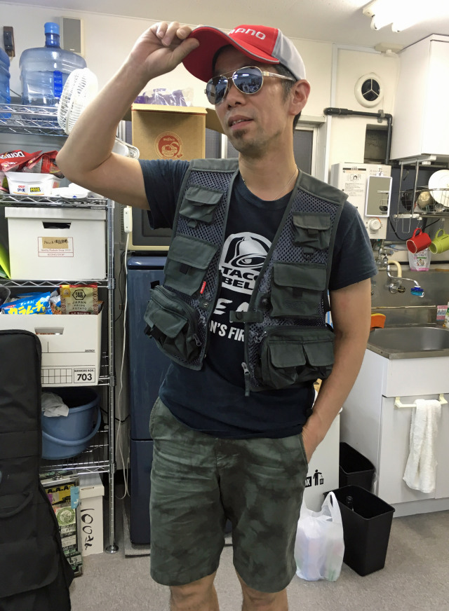 Mr. Sato goes fishing for compliments with the new Harajuku fashion: A fishing  vest?!?