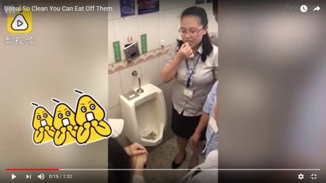 Chinese company’s employees eat out of a urinal to prove how much they value hygiene【Video】