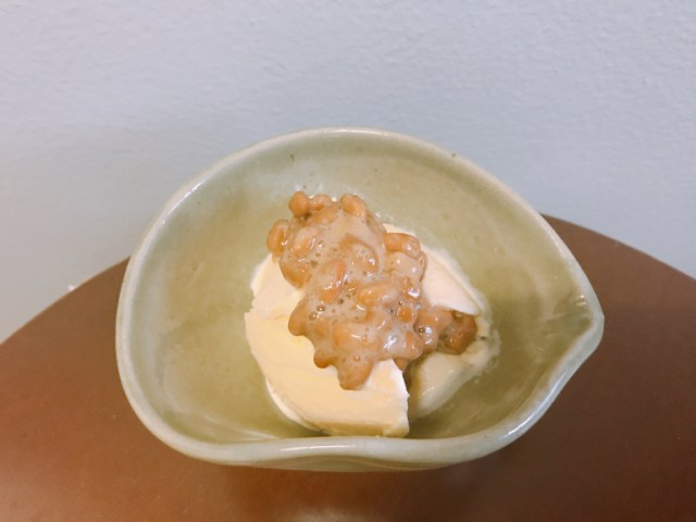 We try ice cream with a topping of natto fermented soybeans, because the Internet told us to