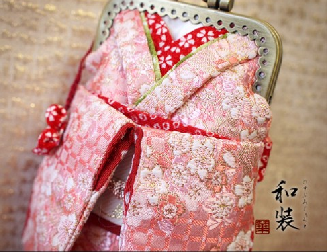 Kinchaku-bukuro bag sakura and stripes